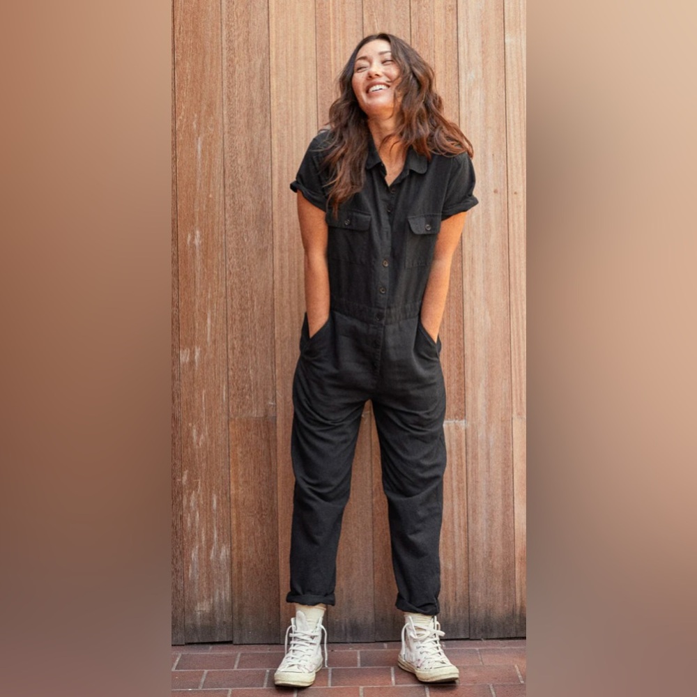 Outerknown SEA Jumpsuit Organic cotton linen in black Sz XS